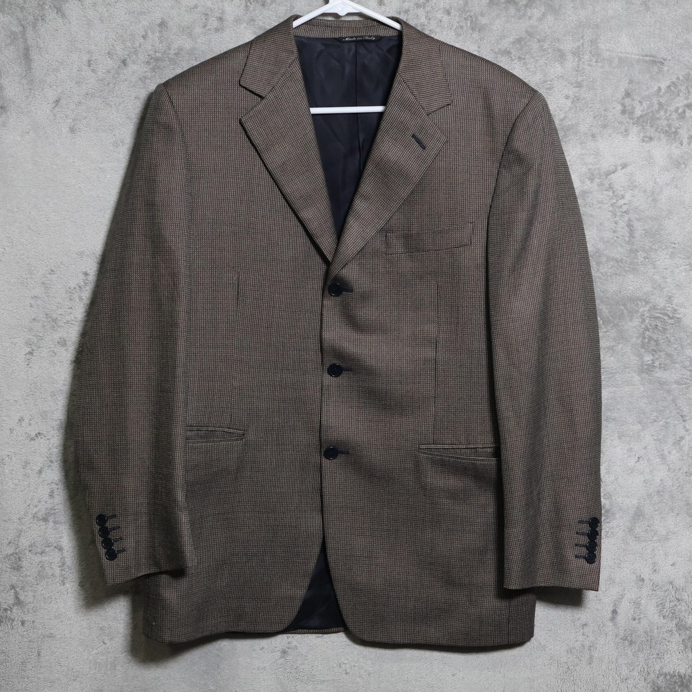 Canali Blazer Mens 40R Brown Silk Wool Micro Houndstooth 3 Button Sport Coat